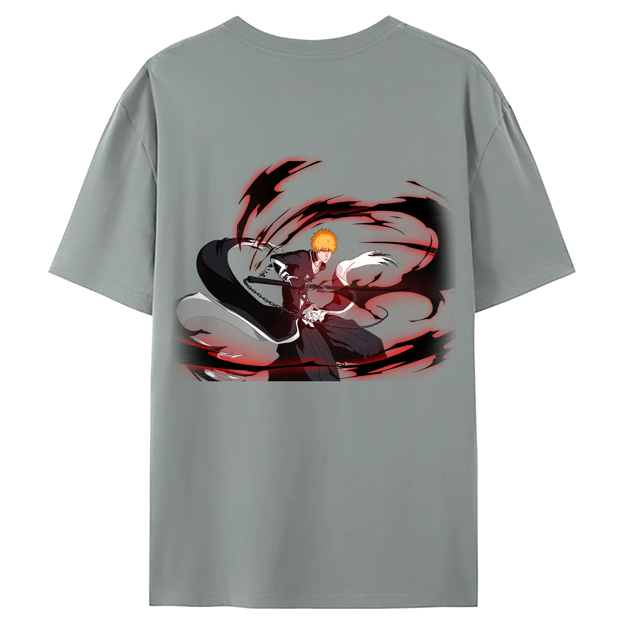 （画像用） ブリーチ 黒崎一護（くろさき いちご）BLEACH Kurosaki Ichigo 綿100％ メンズ半袖Tシャツ（バックプリント） 通気性